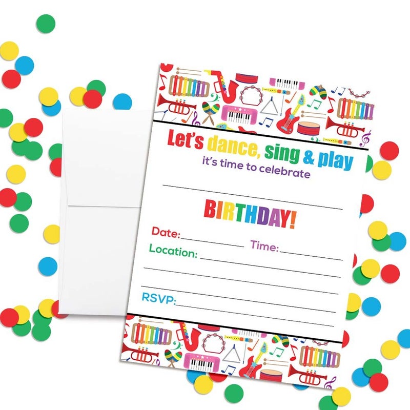 Amanda Creation Dance and Play Musical Themed Birthday Party Invitations, 20 5x7 Fill In Cards with Twenty White Envelopes by AmandaCreation - Image 2